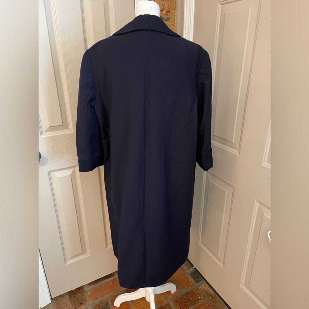 Vintage navy wool satin lined 3/4 sleeve 1950s open front custom made coat. M. - Picture 5 of 10
